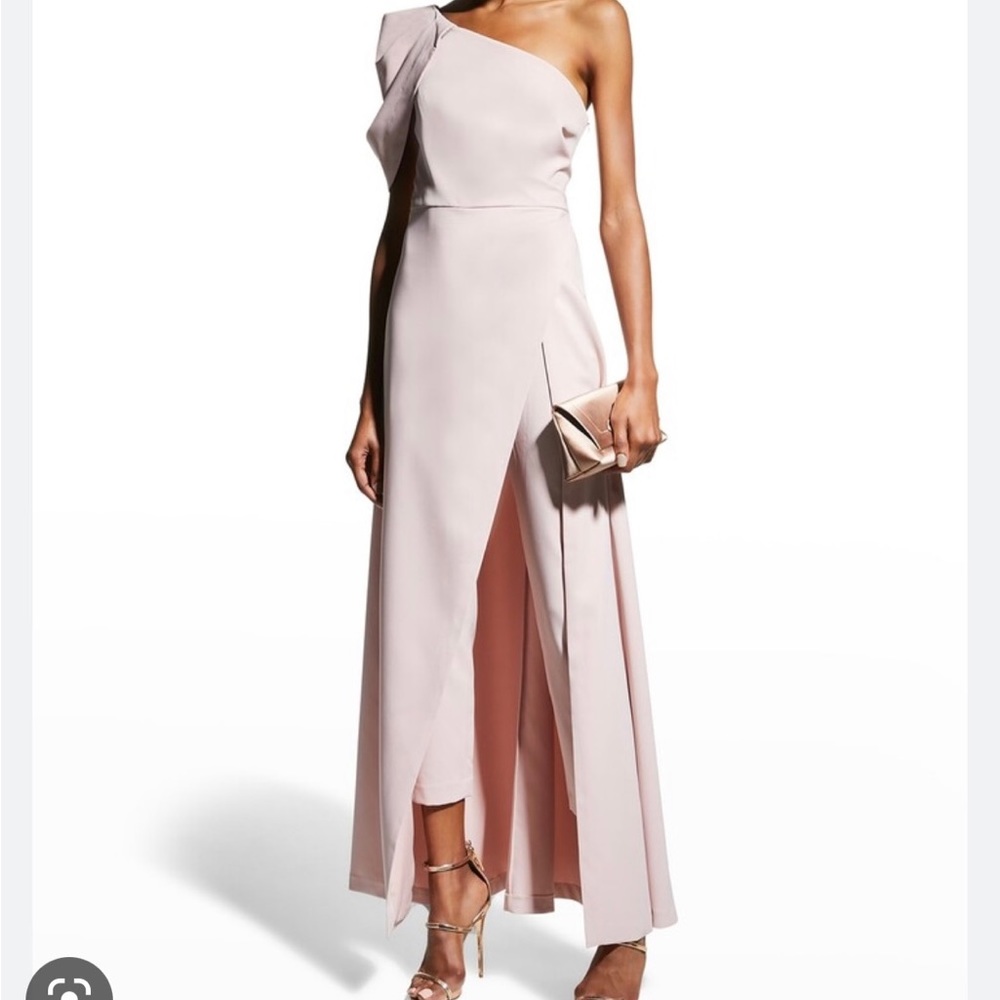 NEW Kay Unger Women's Bijou Shoulder Draped Jumpsuit Size 10 Color Pale Blush